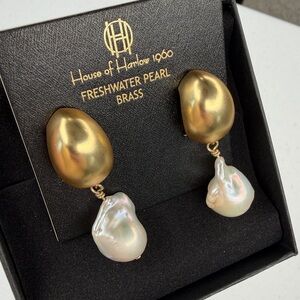 House of Harlow 1960 Brass and Freshwater Pearl Drop Earrings